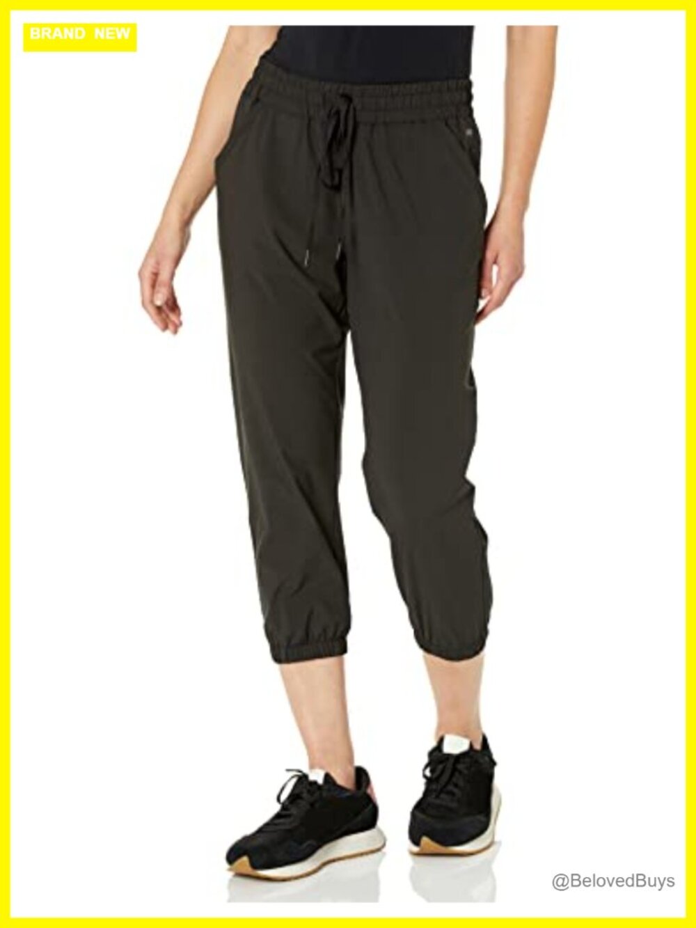 Essential Women's Active Crop Jogger Pants Woven Stretch Elastic Waist